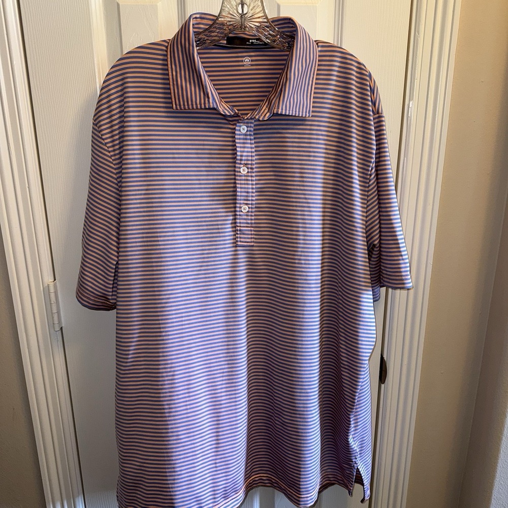 Ralph Lauren X RLX Golf Polo Shirt Men's Size XL Orange Blue Striped Wicking
